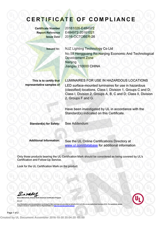 CertificatesNJZ Lighting